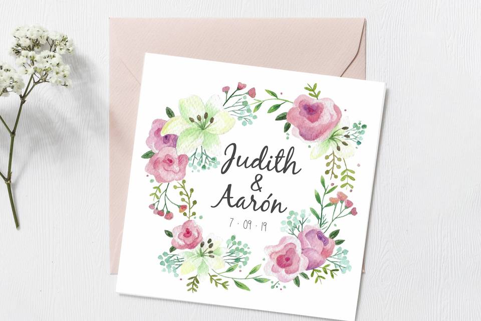 Invitación floral con acuarela