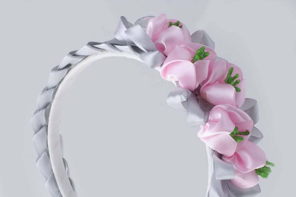 Diadema gris y rosa