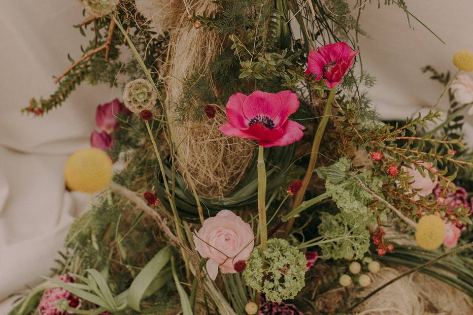 Decoración mesas, caída verdes