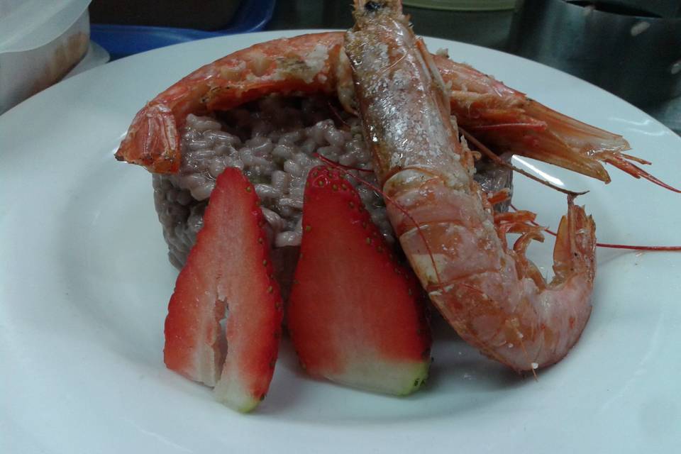 Arroz de fresa y marisco