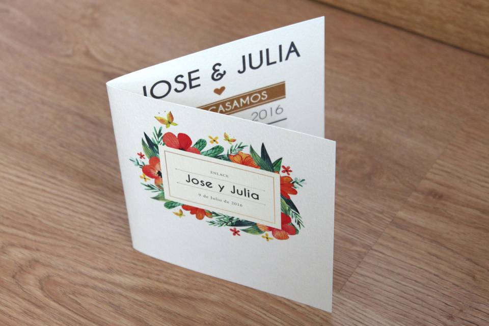 Invitación de boda díptica