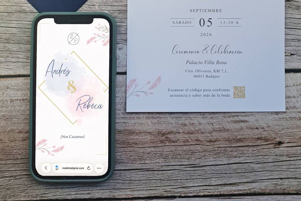 Invitación digital y papel