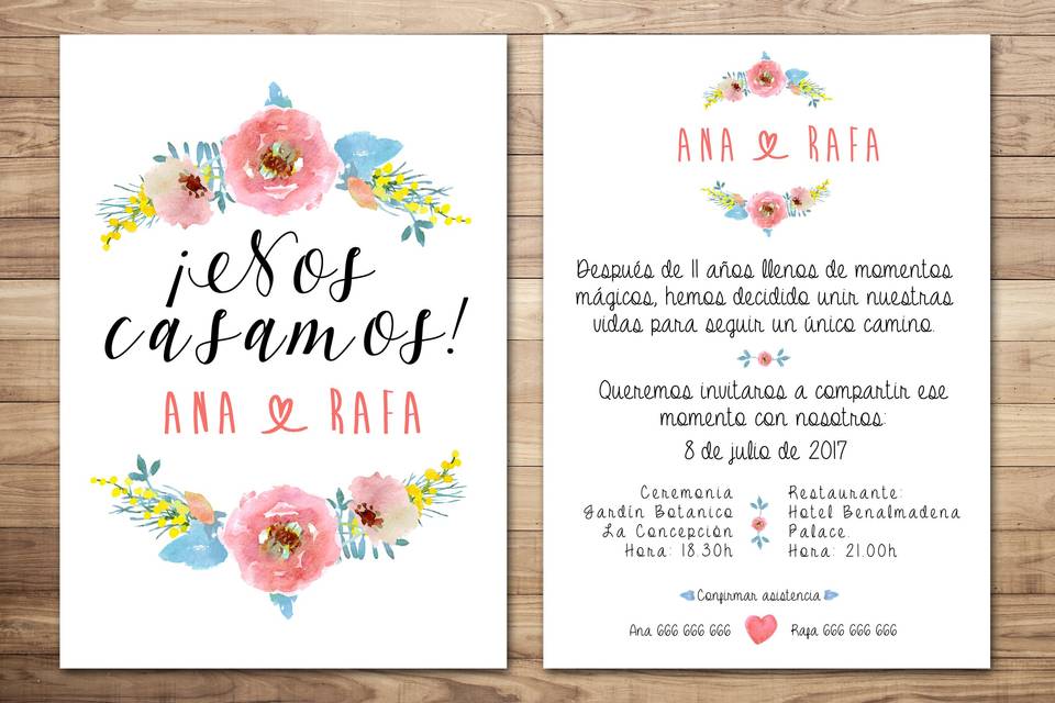 Invitacion floral doble cara