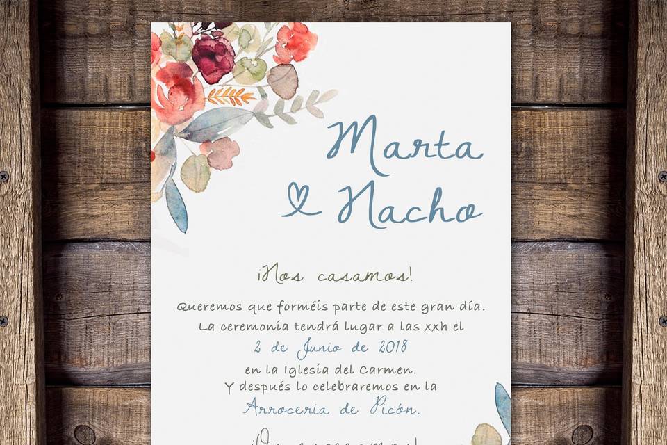 Invitación flores acurela