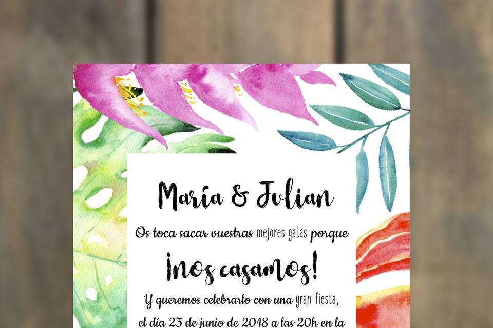 Invitación flores con sobre