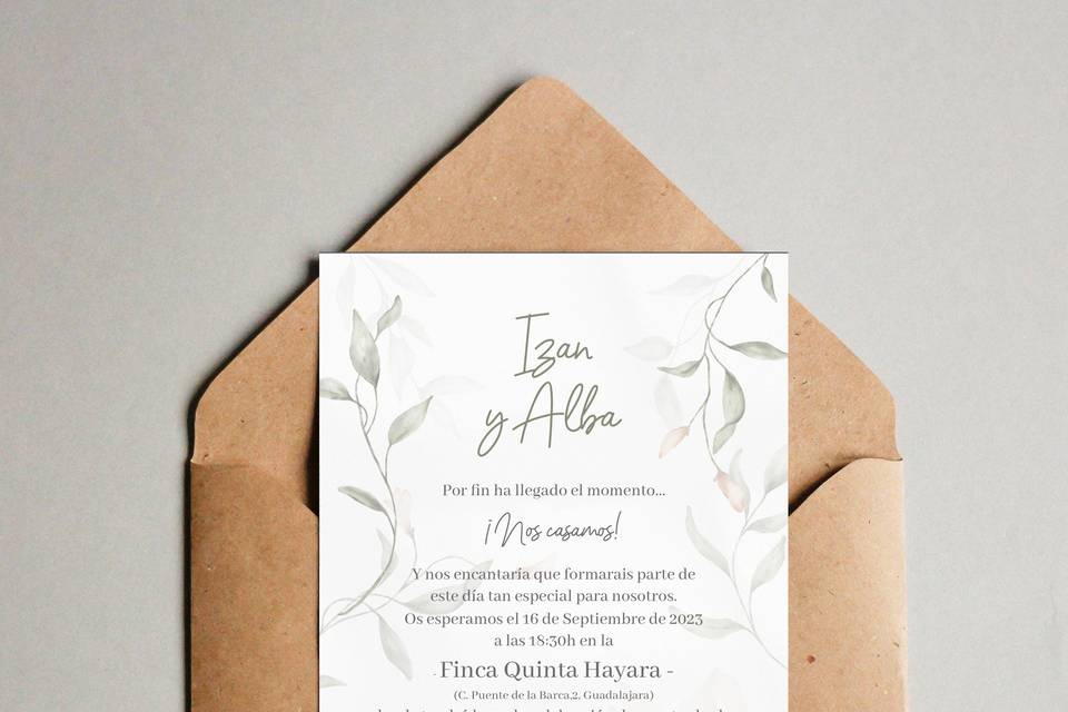 Invitación hojas chic