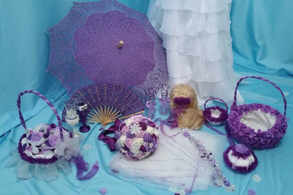 Accesorios de novia violeta y lila