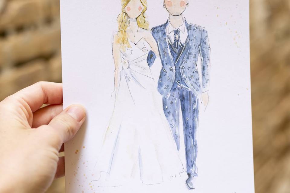 Sketch acuarela novios vestido