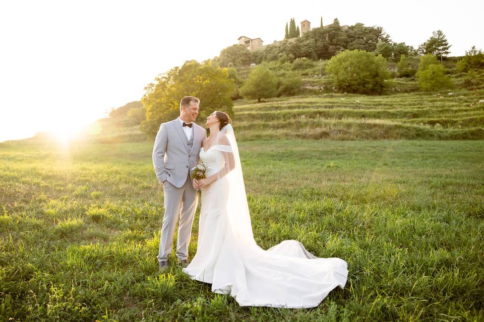 Día de boda, puesta del sol
