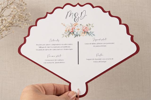 Abanico menu y dedictaoria