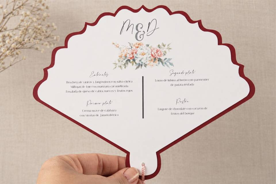 Abanico menu y dedictaoria