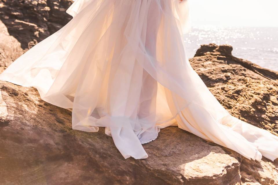 Vestido maxi falda de organza
