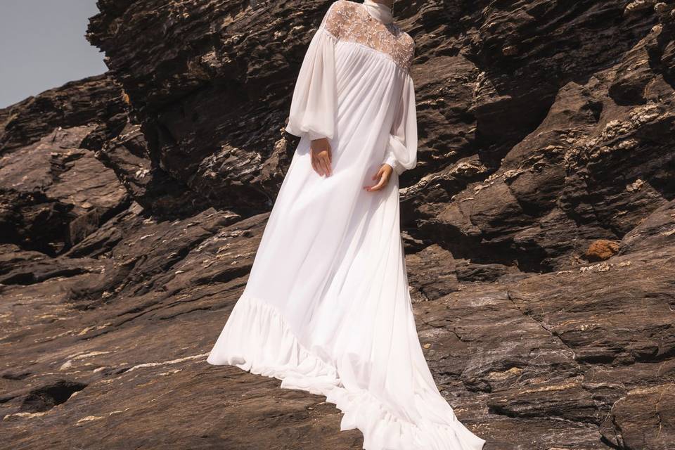 Vestido boho gasa pedrería