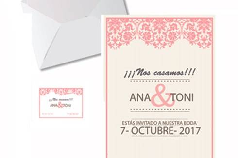 Invitación, sobre y tarjeta