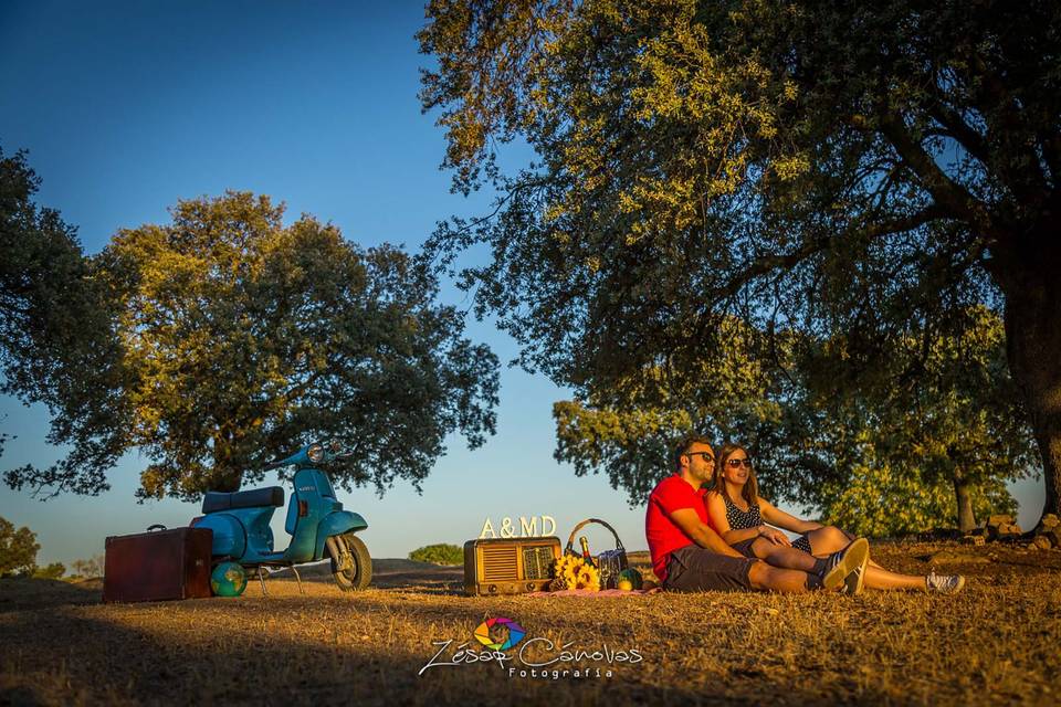 Camping al atardecer