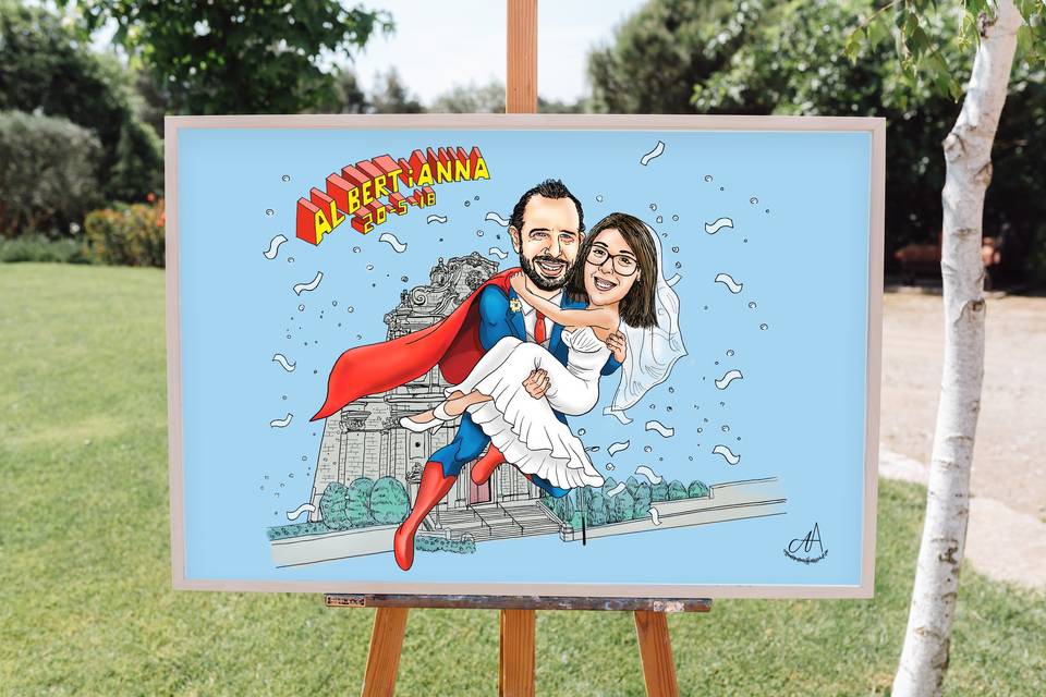 Ilustración de boda de superhéroes