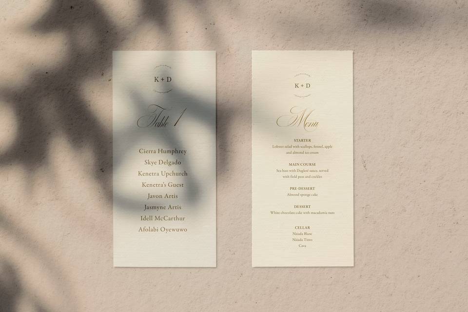 Menú de boda minimalista