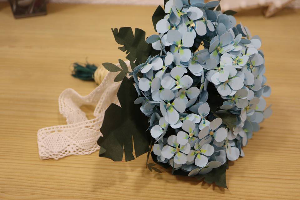 Hortensias para ramo de novia de papel