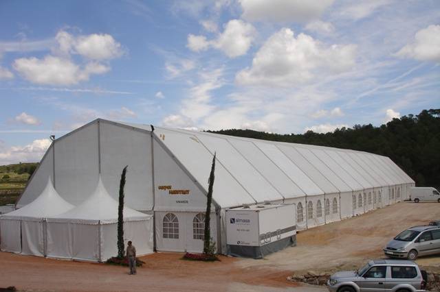 Lonas laterales con ventana en carpa poligonal