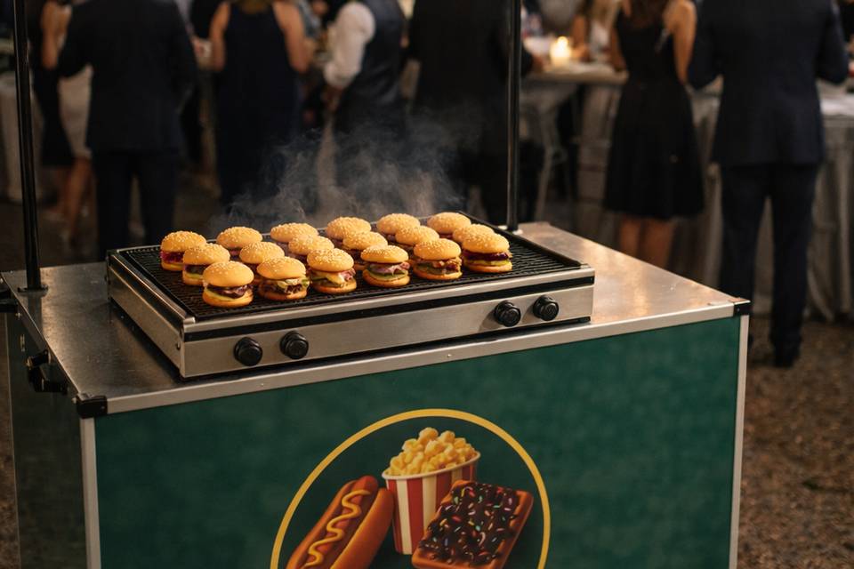 Carrito de mini hamburguesas