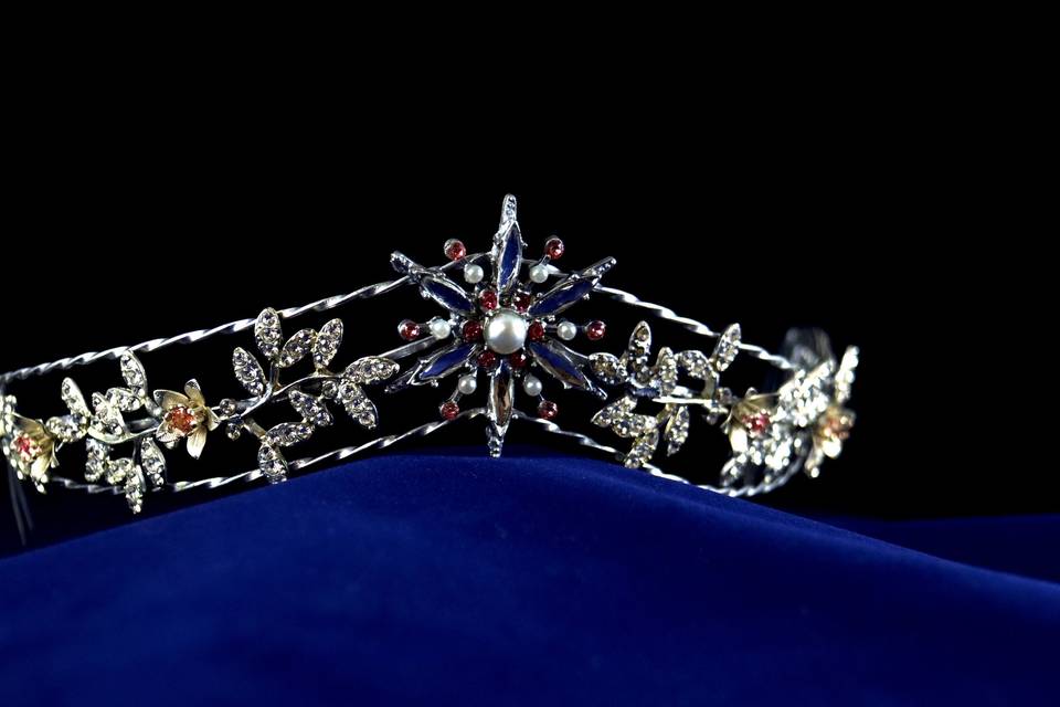 Tiara plata y rosa