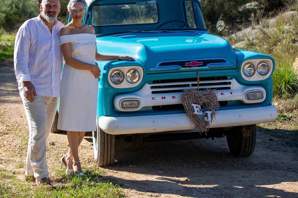 Up with bride & the Chevy too