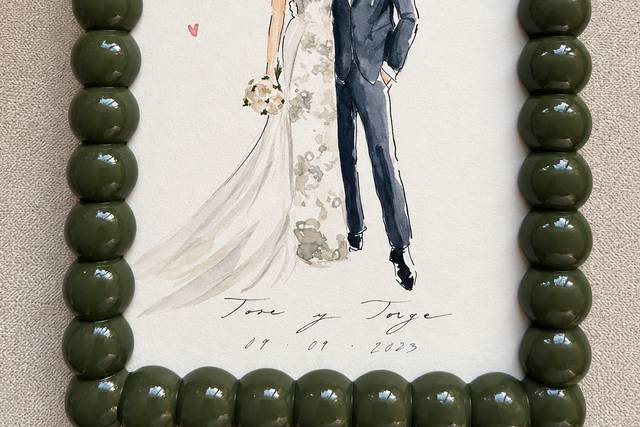Ilustración novios enmarcada