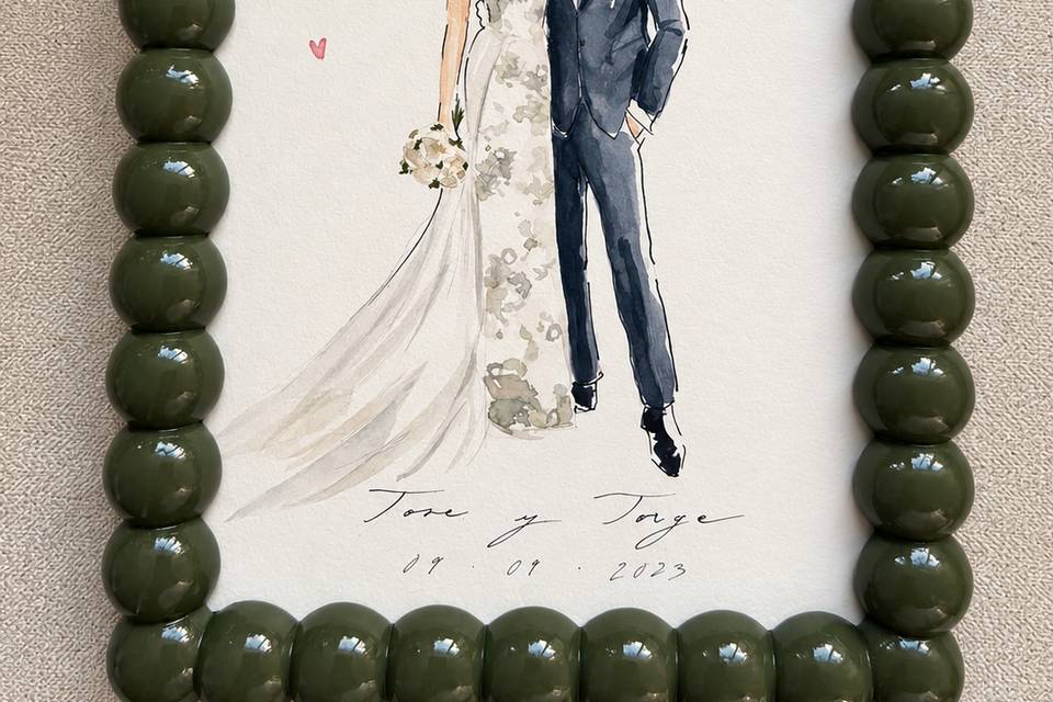 Ilustración novios enmarcada