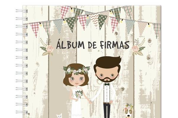 Álbum de firmas con foto de la boda