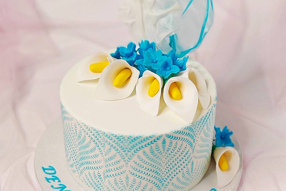 Tarta boda detalles en azul