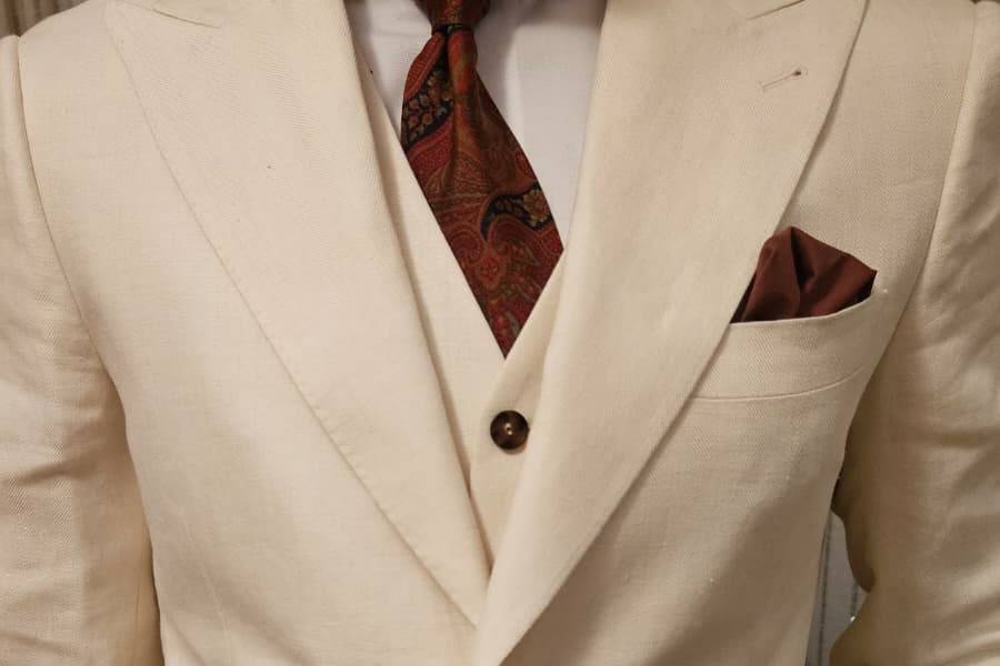Traje 3 piezas lino blanco
