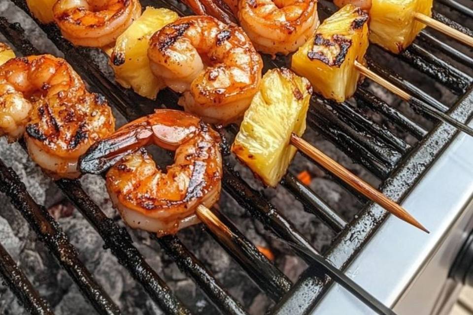 Pinchos de piña y gamba