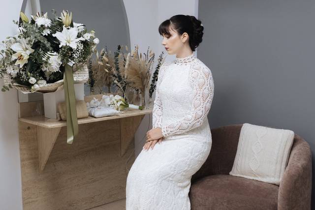 Vestido novia encaje croché