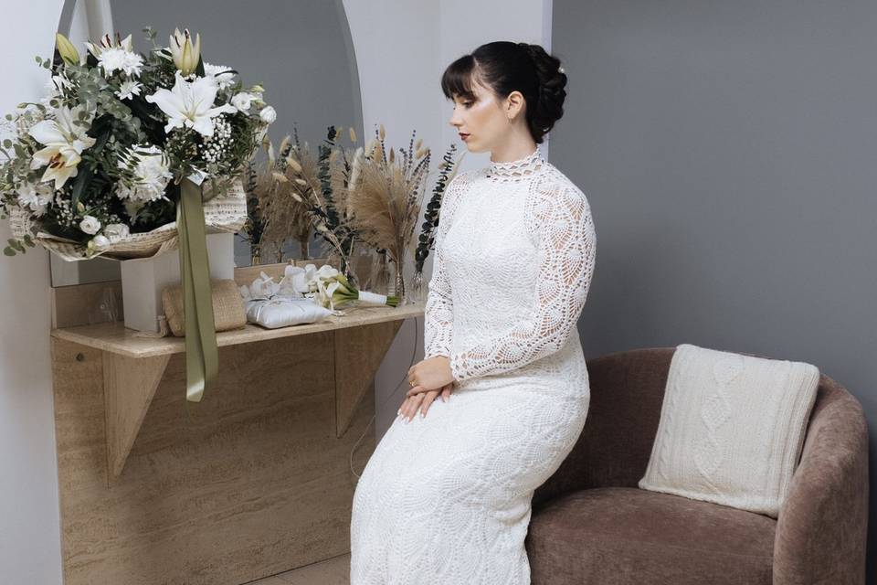 Vestido novia encaje croché