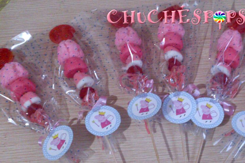 Brochetas chuches rojo y rosa