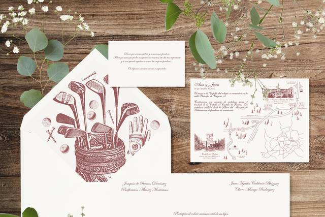 Diseño invitación boda golf
