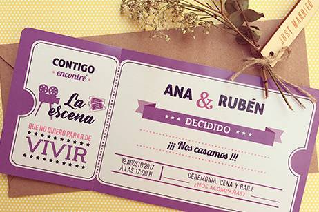 Invitación boda ticket de cine