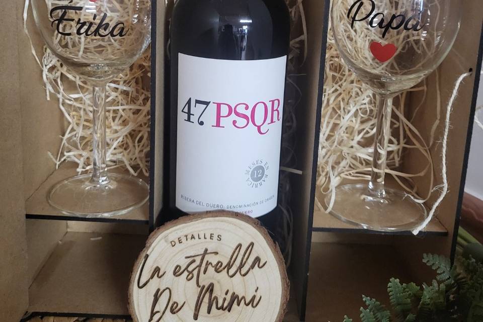 Caja vino 2 copas interior
