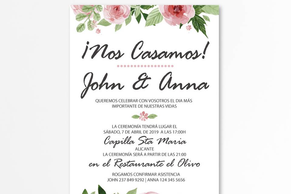 Invitación de boda de flores