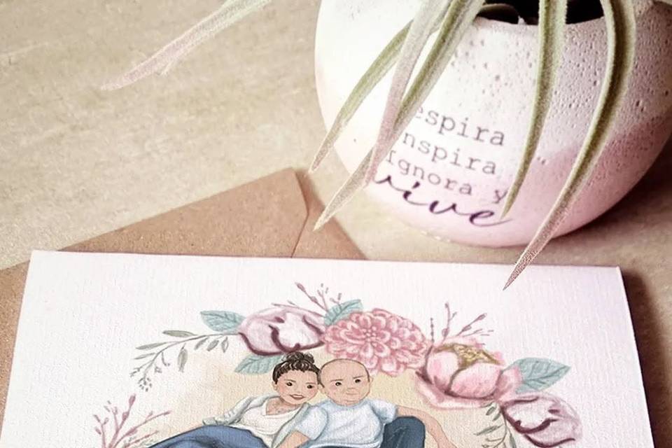 Invitación de boda ilustrada