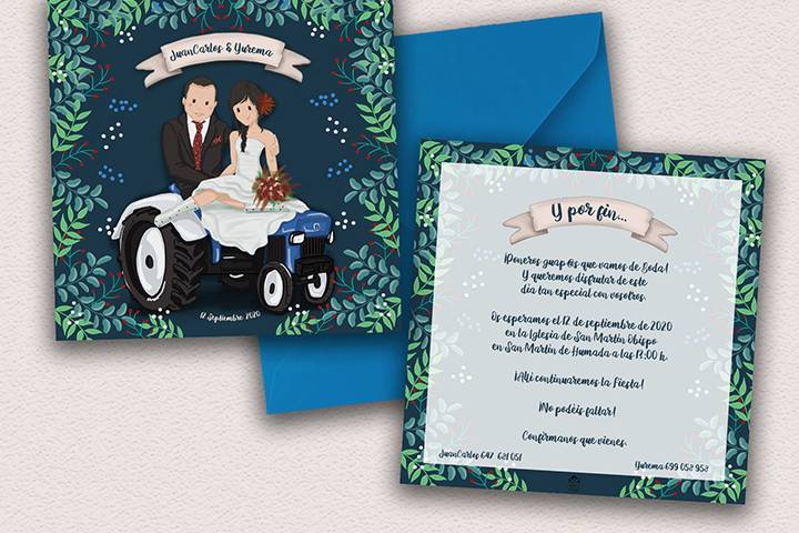 Invitación de boda ilustrada