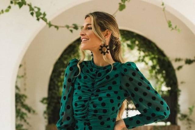 Vestido verde de topos