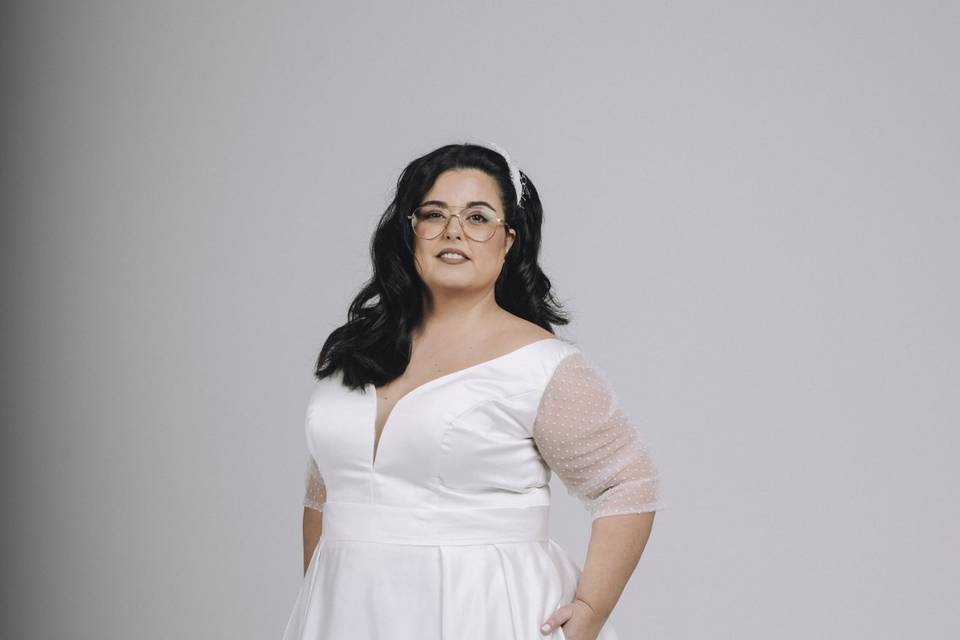 Vestido mangas tul plumeti