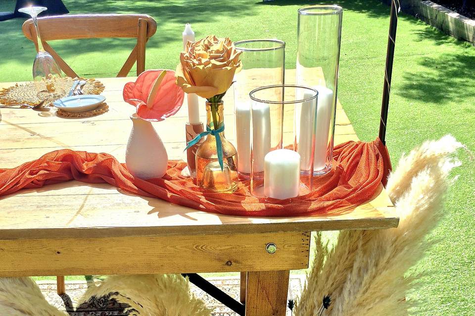 Detalle mesa presidencial boho