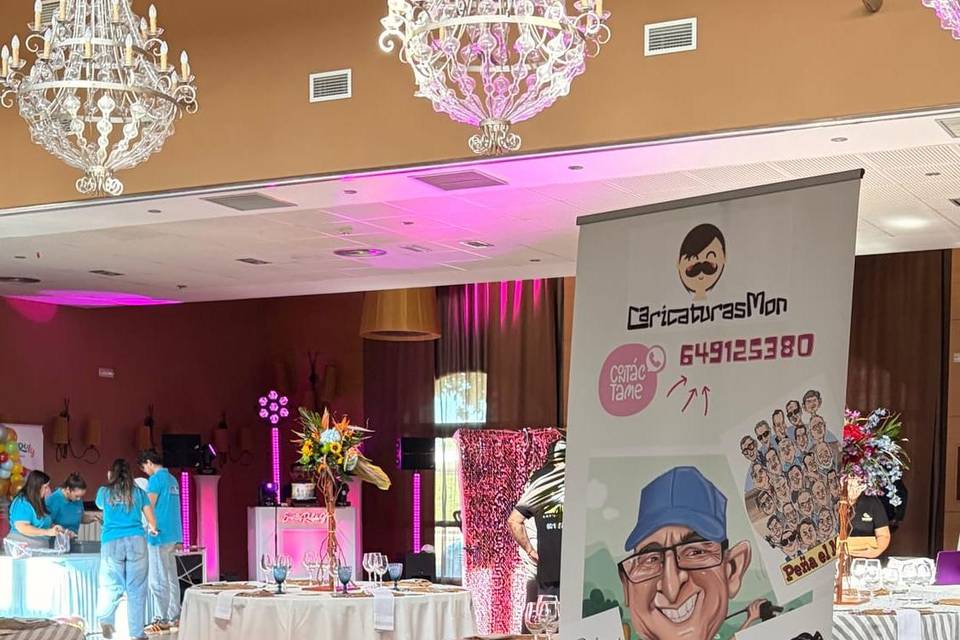 Rincón de caricaturas en una boda de Badajoz