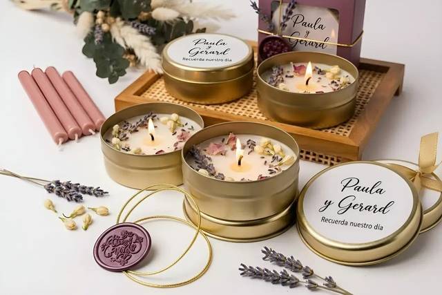 Velas de lata con lavanda, per