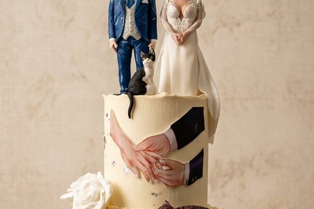 Tarta de novios y gato