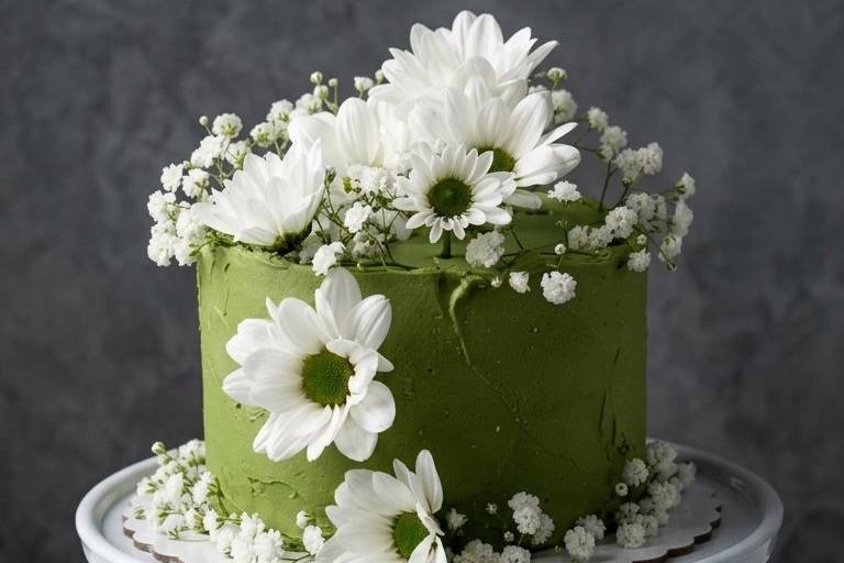 Tarta verde con margaritas