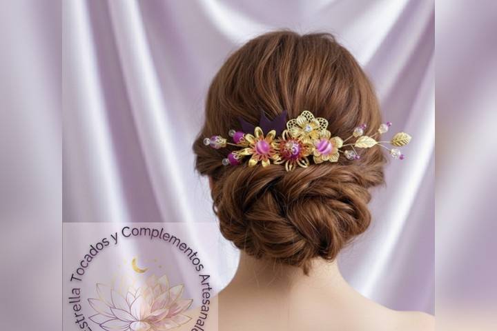 Tocado floral dorado
