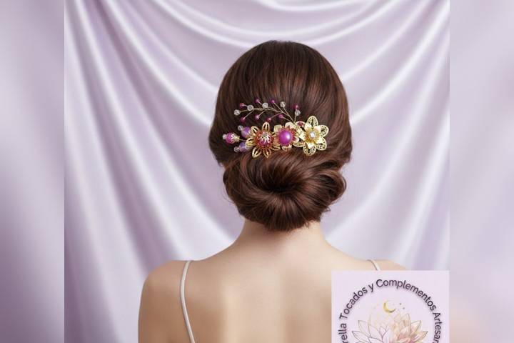 Tocado floral dorado